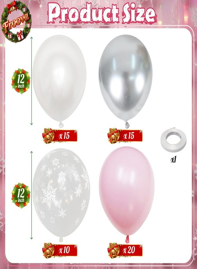 Froova Pink and Silver Balloons, 60Pcs Winter Onederland Party Decorations, Pastel Light Pink Pearl White Metallic Silver Latex Balloon with Snowflake Balloon for Winter Wonderland Baby Shower Birthday Decor - Image 2